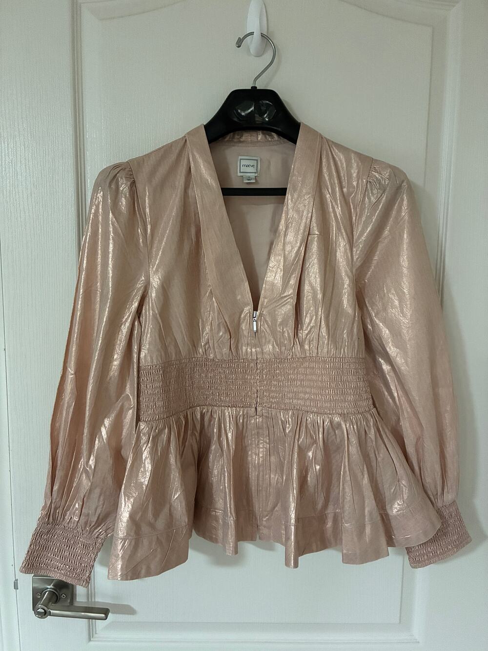 Maeve Medium Rose & Gold deep vee top smocked waist shimmery party date
